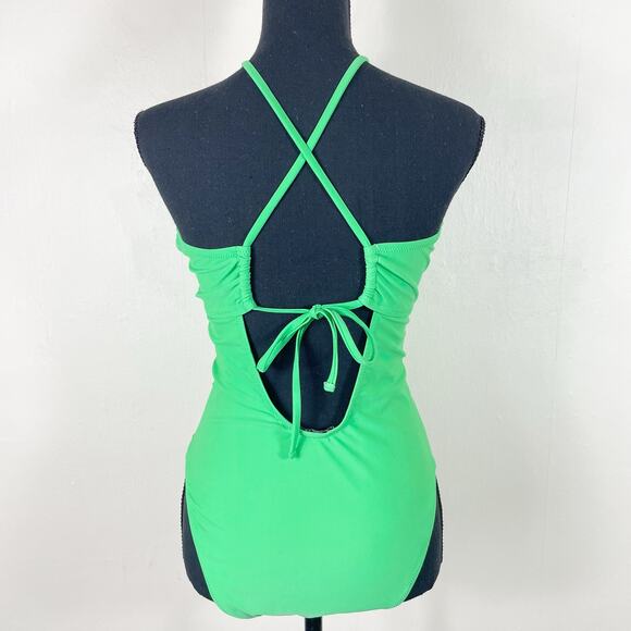 Scotch & Soda Bright Parakeet Ruched Front Halter Neck One Piece Swimsuit - Picture 8 of 13